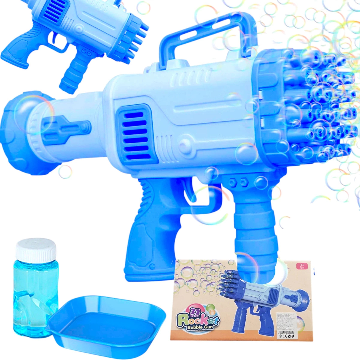 PISTOLET NA BAŃKI MYDLANE MASZYNKA WYRZUTNIA BANIEK MYDLANYCH BAZOOKA PŁYN