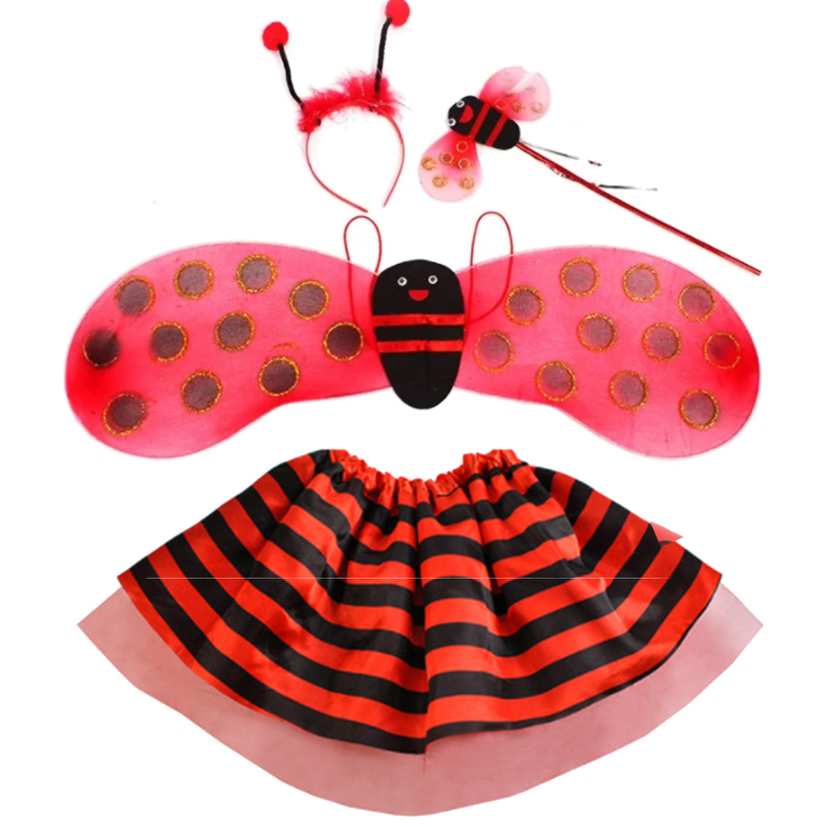 STRÓJ DLA DZIECI BIEDRONKA NA BAL SPÓDNICZKA SKRZYDEŁKA PRZEBRANIE 4w1