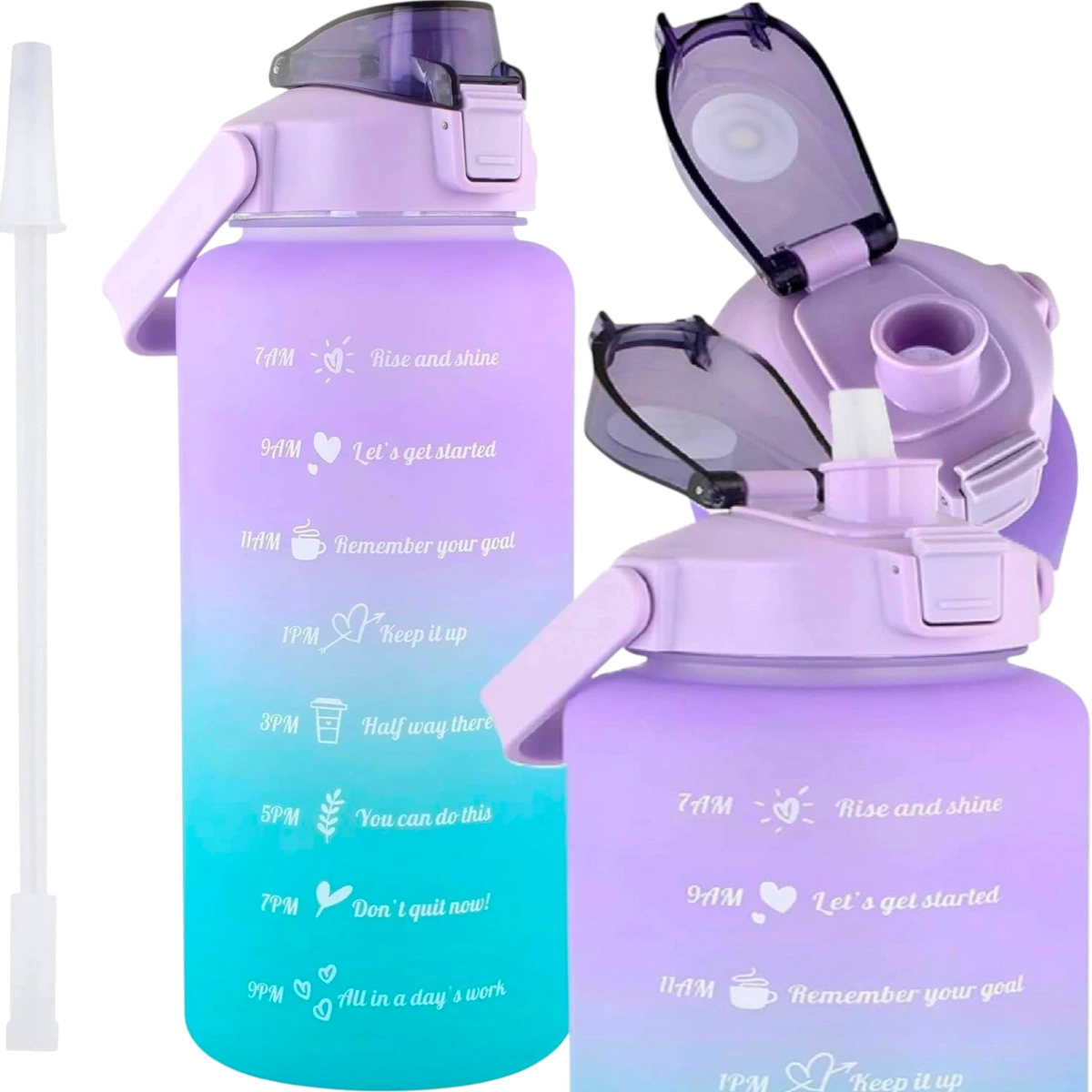 BUTELKA MOTYWACYJNA BIDON NA WODĘ ZE SŁOMKĄ Z UCHWYTEM MIARKĄ 2000ml 2 litr