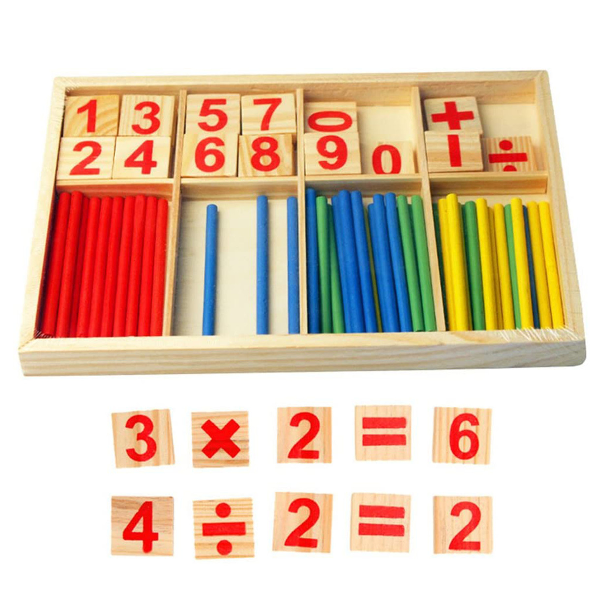 DREWNIANE PATYCZKI CYFERKI LICZYDŁO DO NAUKI LICZENIA POMOC DYDAKTYCZNA 