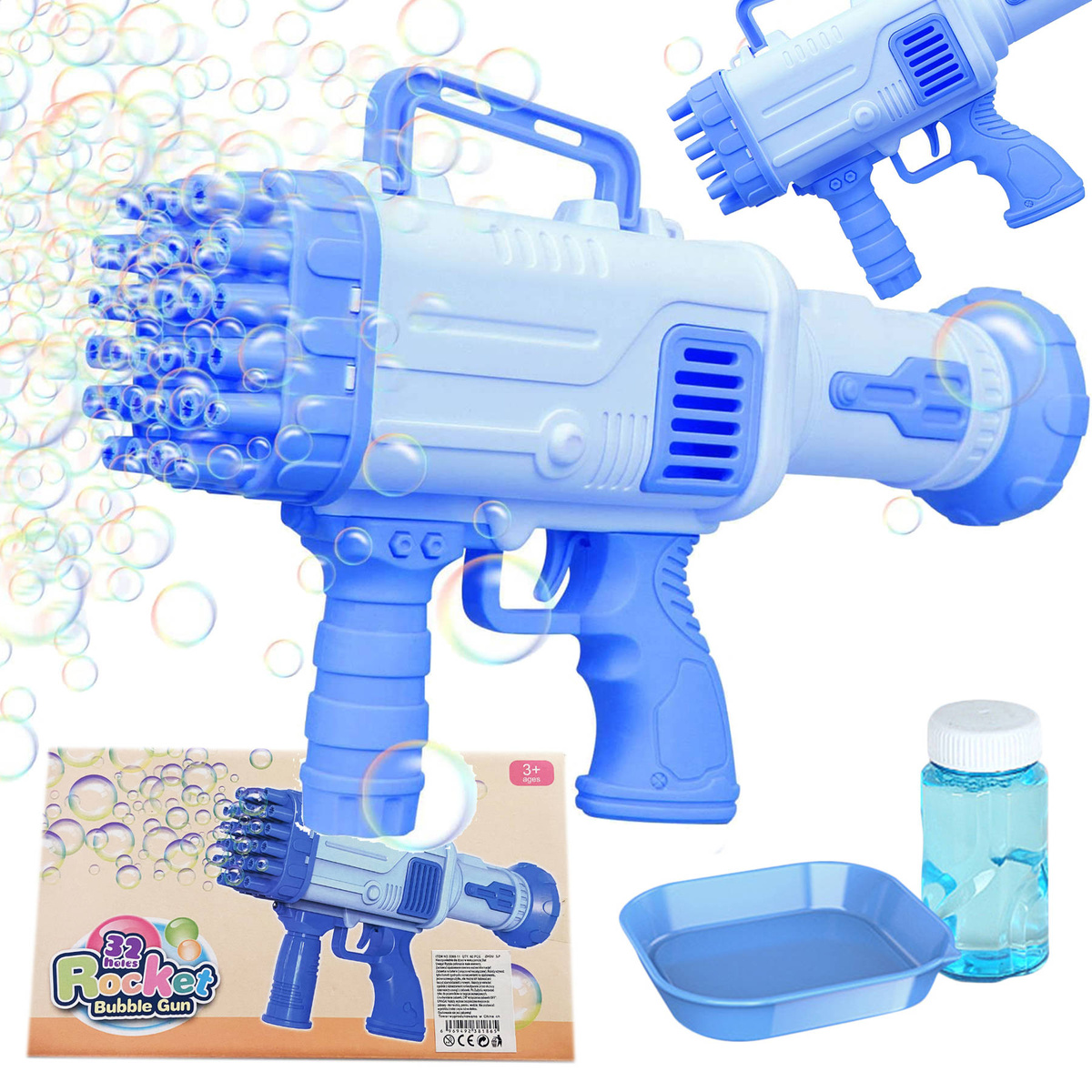 PISTOLET NA BAŃKI MYDLANE MASZYNKA WYRZUTNIA BANIEK MYDLANYCH BAZOOKA PŁYN