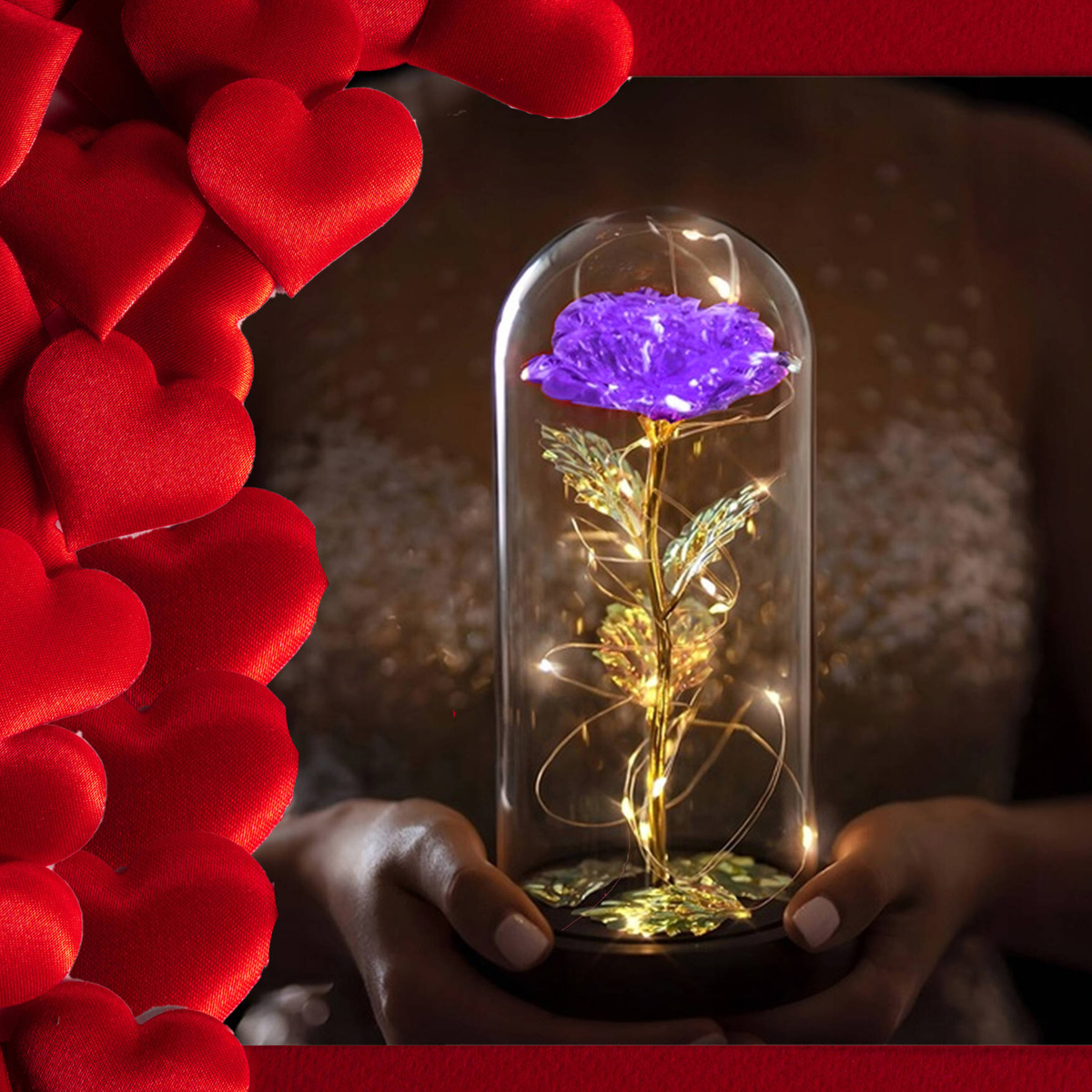 WIECZNA RÓŻA W SZKLE ŚWIECĄCA ŚWIECI LED FLOWERBOX BUKIET KWIATY NA PREZENT