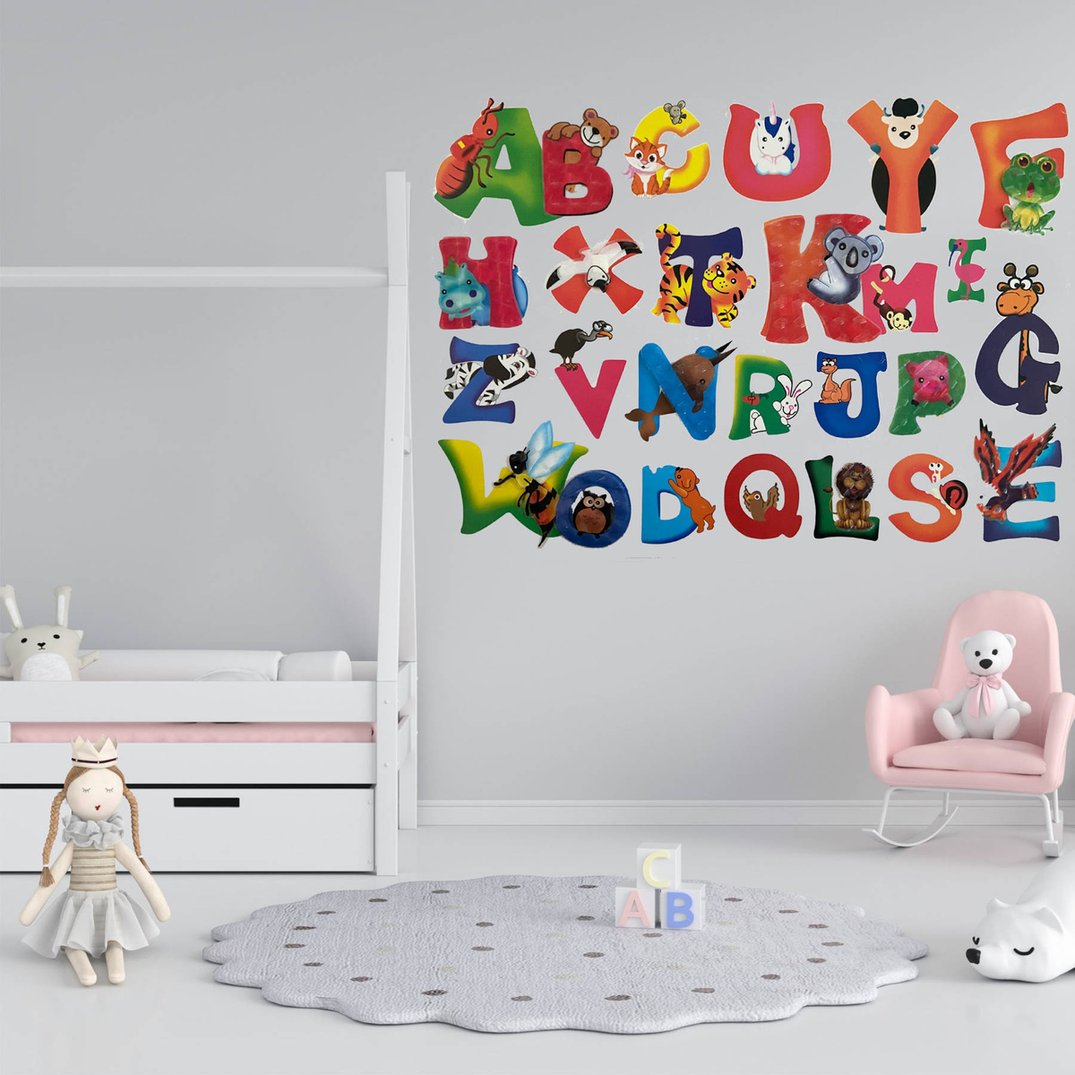 \NAKLEJKI 3D NA ŚCIANĘ DLA DZIECI ALFABET ZWIERZĘTA OZDOBA POKOJU NA ŚCIANĘ