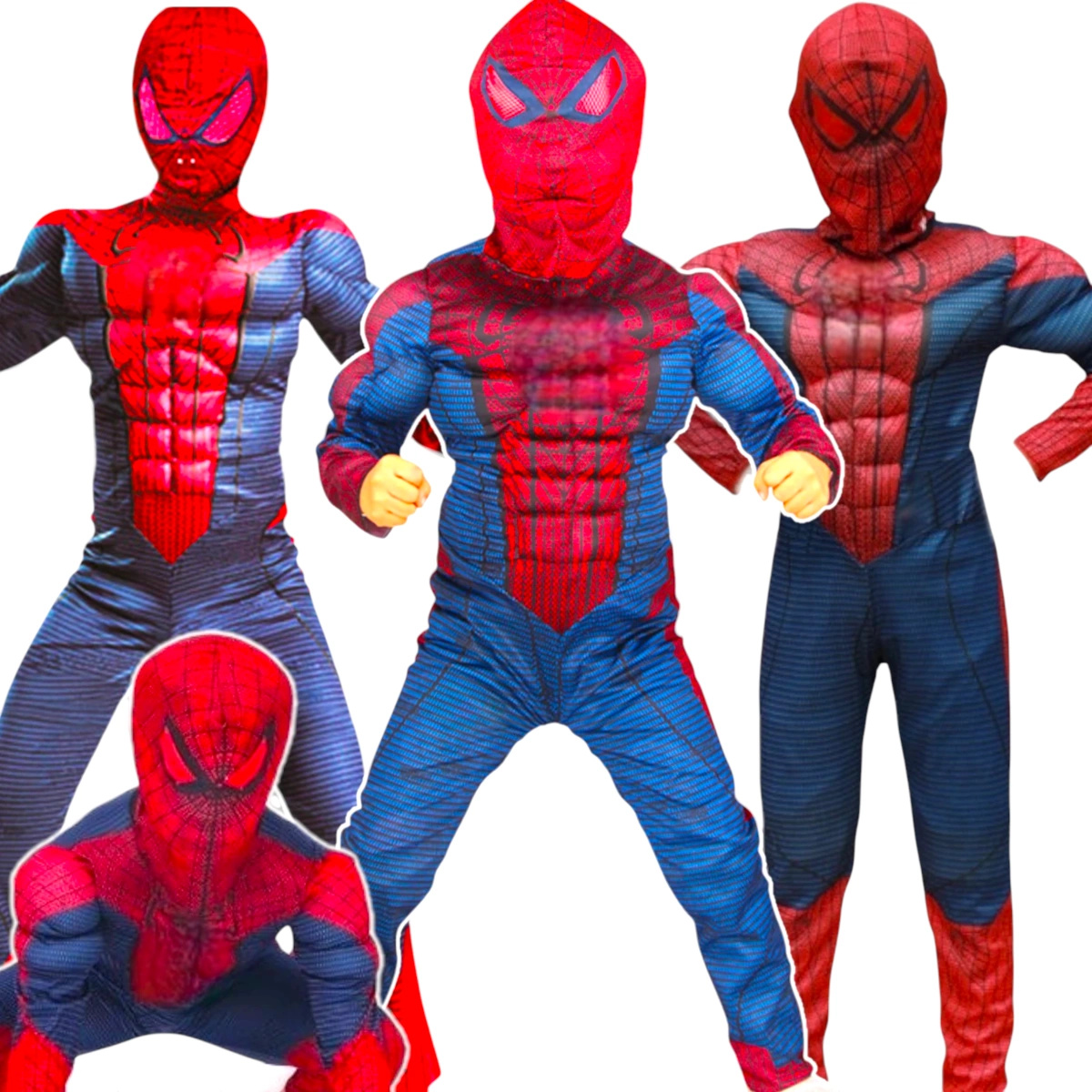 STRÓJ SPIDERMANA DLA CHŁOPCA SPIDERMAN KOSTIUM GRUBY MIĘŚNIE MASKA 98-110