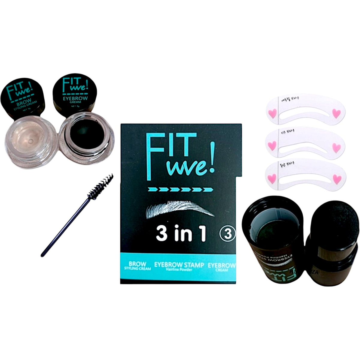 FIT WE  ZESTAW DO STYLIZACJI BRWI STEMPEL POMADA MYDEŁKO  3W1 CZARNY