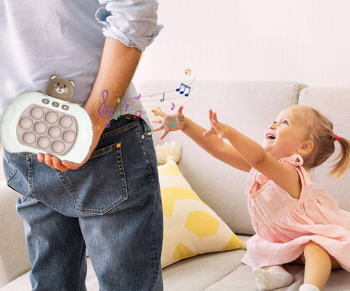 GRA ZRĘCZNOŚCIOWA POP IT ANTYSTRESOWA ELEKTRYCZNA KONSOLA MIŚ 80 POZIOMÓW