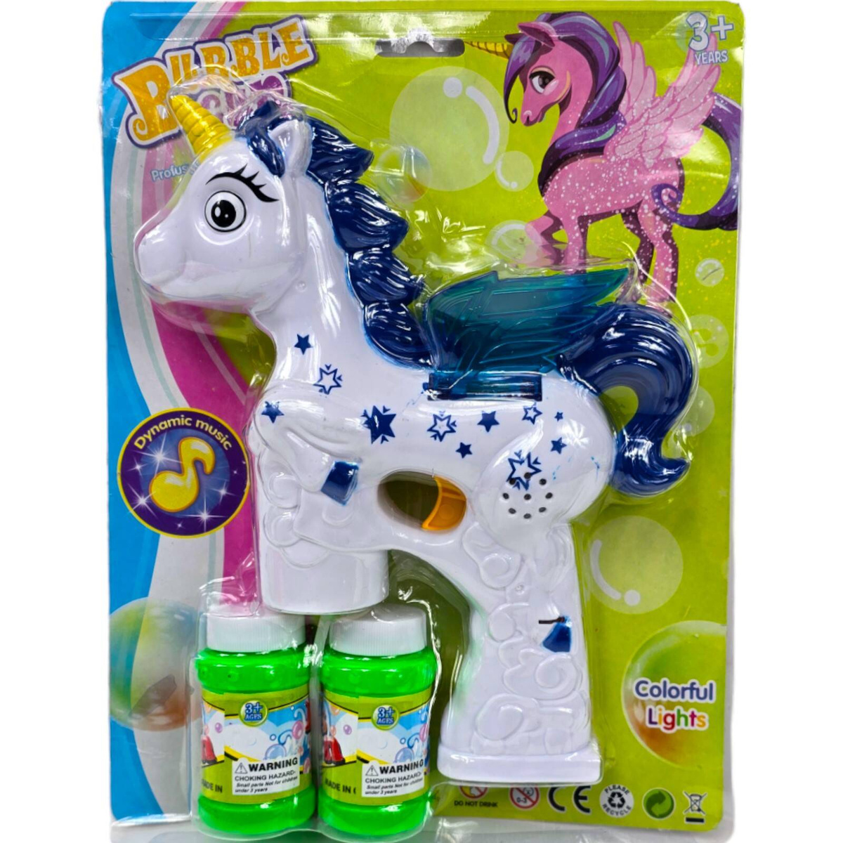 PISTOLET DO BANIEK DLA DZIEWCZYNKI JEDNOROŻEC + 2x PŁYN BAŃKI MYDLANE PEGAZ