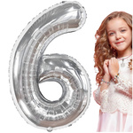 BALON FOLIOWY CYFRA 6 SREBRNY NA URODZINY IMPREZĘ JUBILEUSZ 80cm