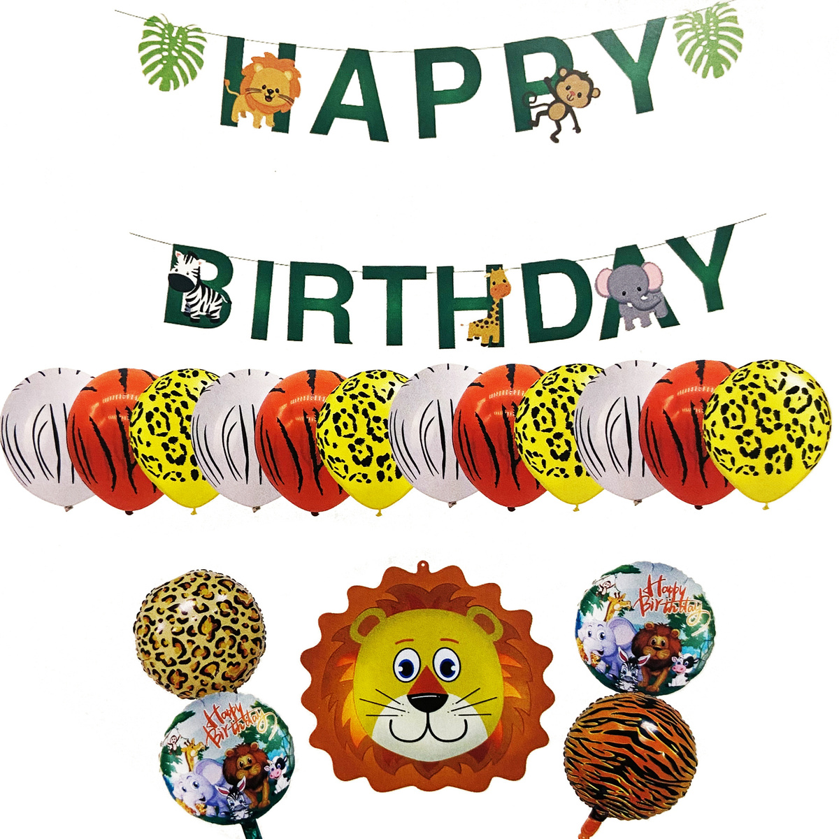 BALONY URODZINOWE ZESTAW GIRLANDA na URODZINY 18el. ZWIERZAKI LEW MAŁPKA