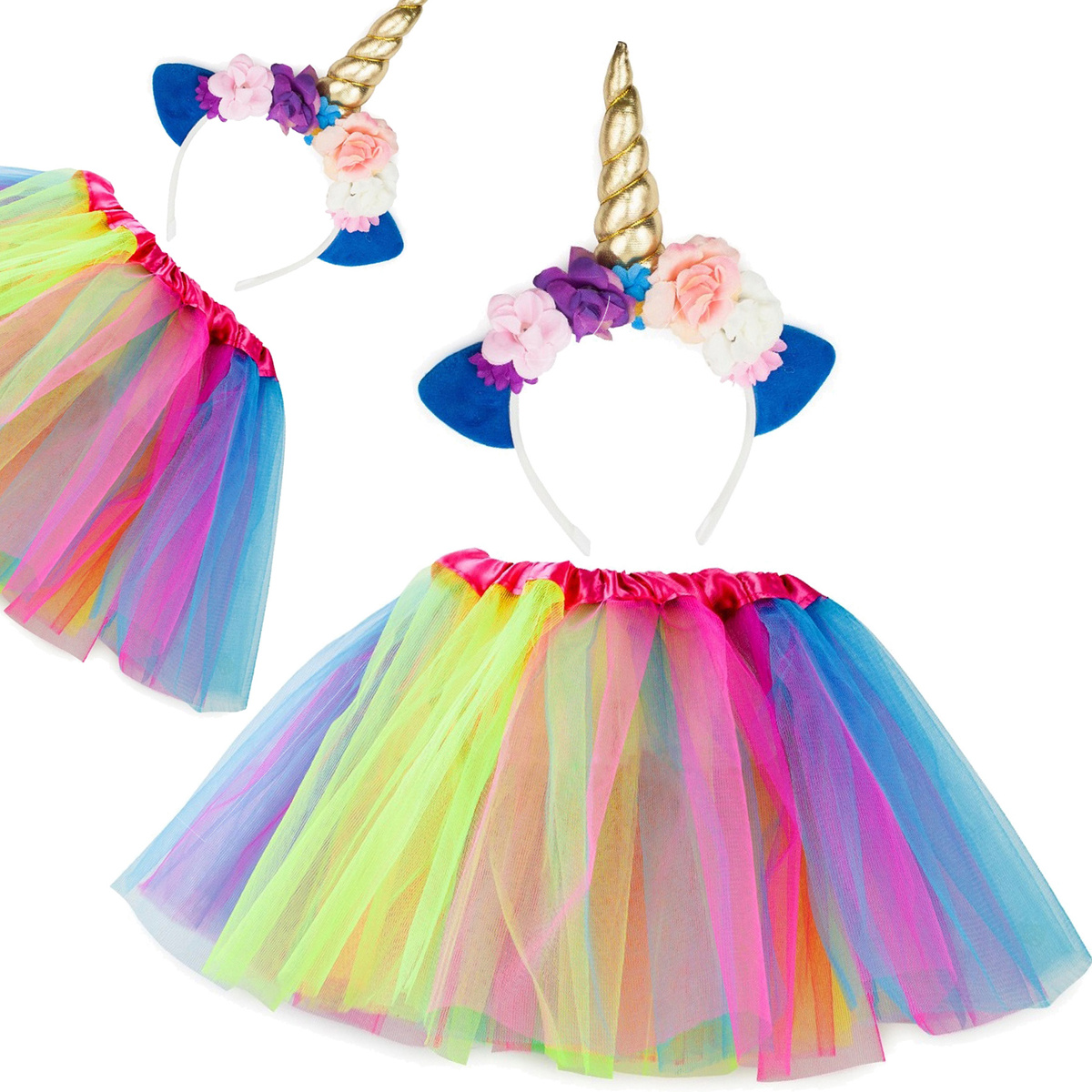 KOSTIUM JEDNOROŻCA DLA DZIEWCZYNKI STRÓJ JEDNOROŻEC OPASKA SPÓDNICZKA 2w1