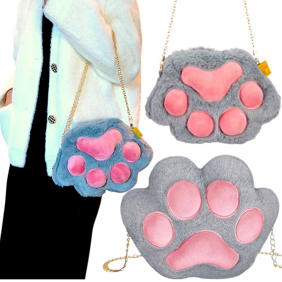 PLUSZOWA TOREBKA KOCIA ŁAPKA ŁAŃCUSZEK TORBA FUTRZANA ŁAPKA MIĘKKI PLUSZAK