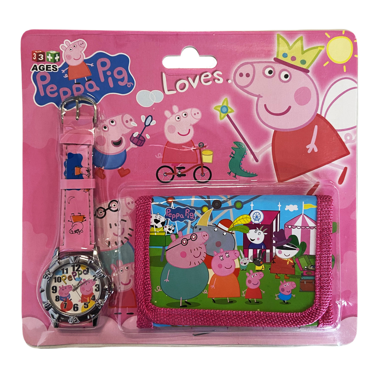 SUPER ZESTAW DLA DZIEWCZYNKI ZEGAREK + PORTFELIK ŚWINKA PEPPA EKO SKÓRA 2W1