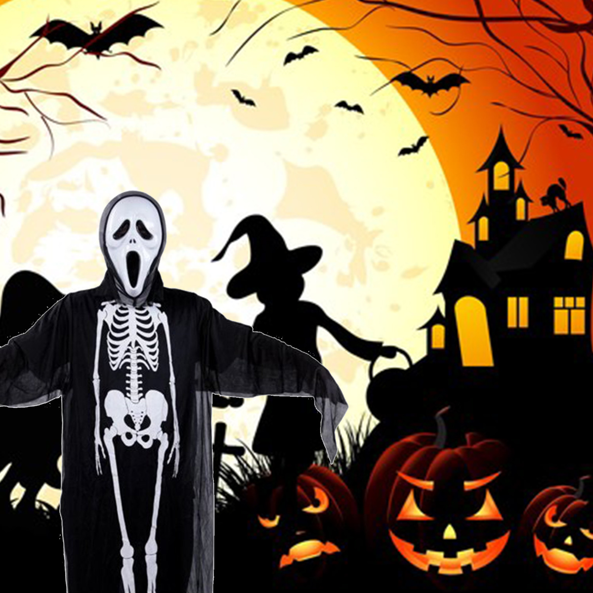 Zestaw Strój na Halloween Szkielet Kościotrup + Maska Scary Movie Krzyk