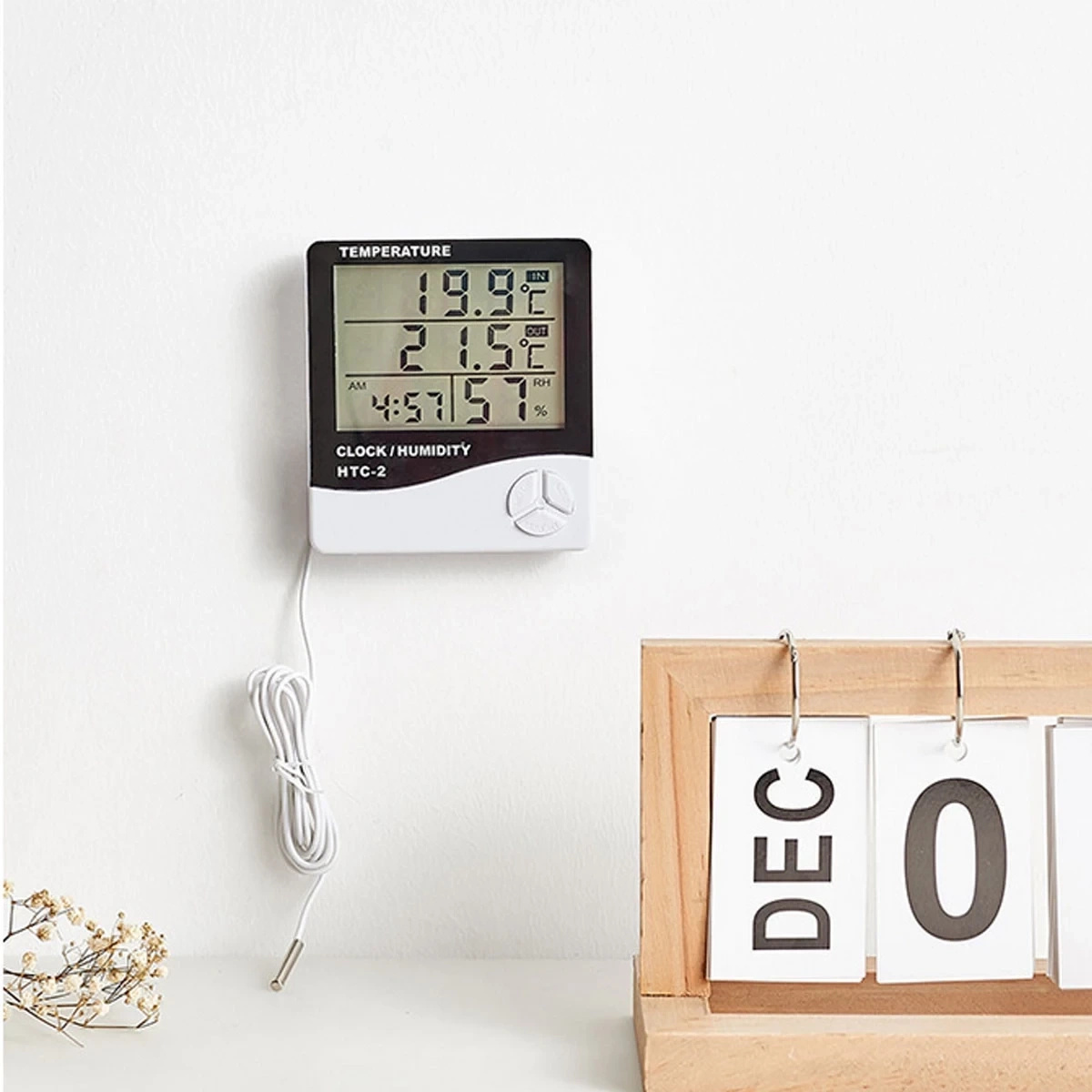 STACJA POGODY TERMOMETR HIGROMETR ZEGAR LCD CZUJNIK CYFROWY SONDA MAT-T-081