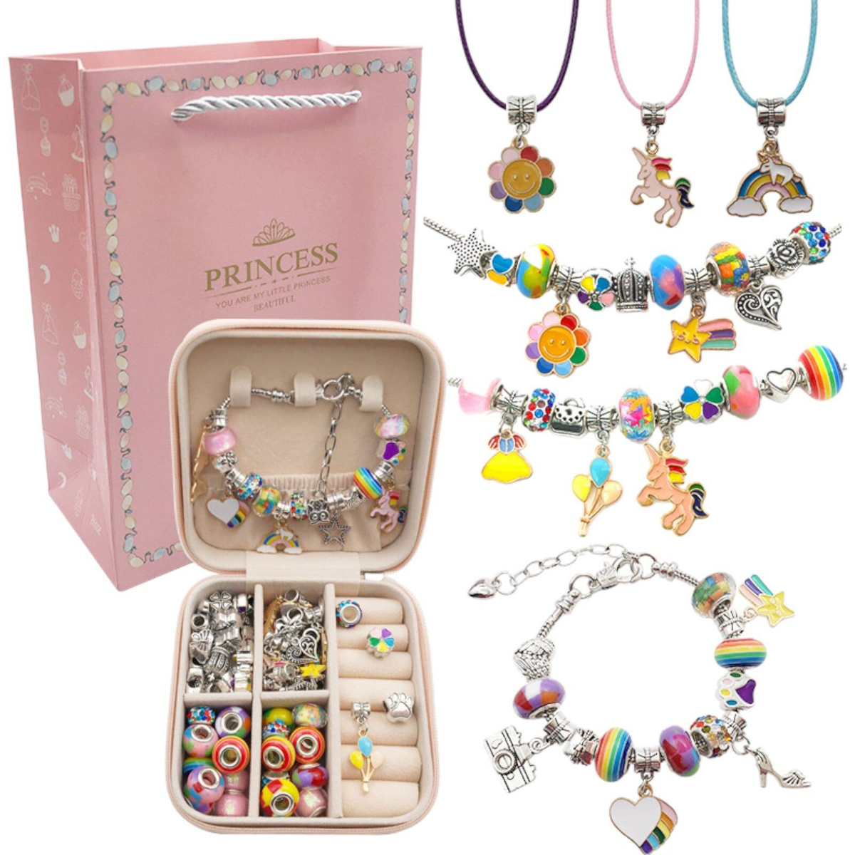 Zestaw do Robienia Bransoletek Koraliki Biżuterii Prezent Zawieszki Kuferek