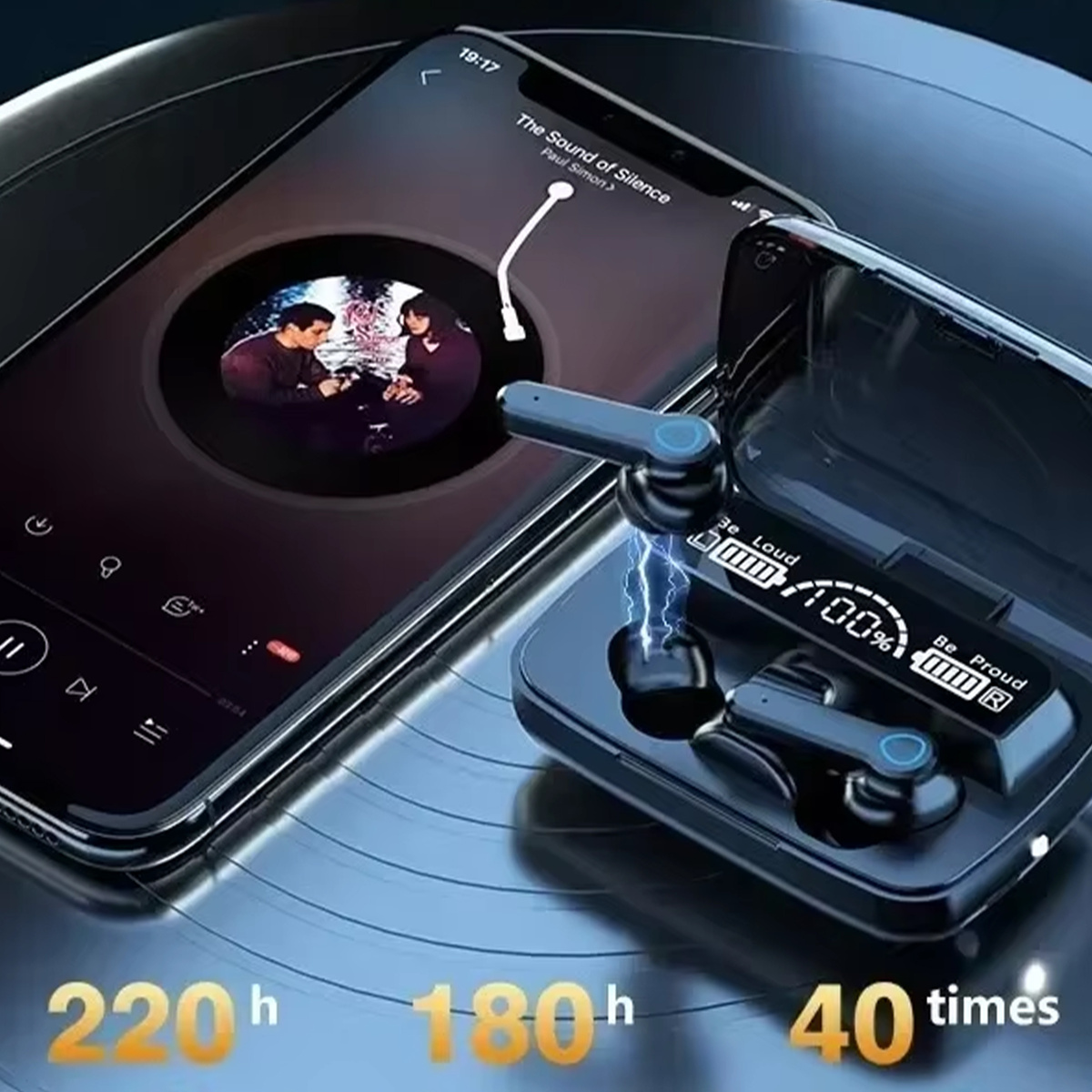 SŁUCHAWKI BEZPRZEWODOWE DO BIEGANIA DOUSZNE M19 BLUETOOTH POWERBANK ETUI 