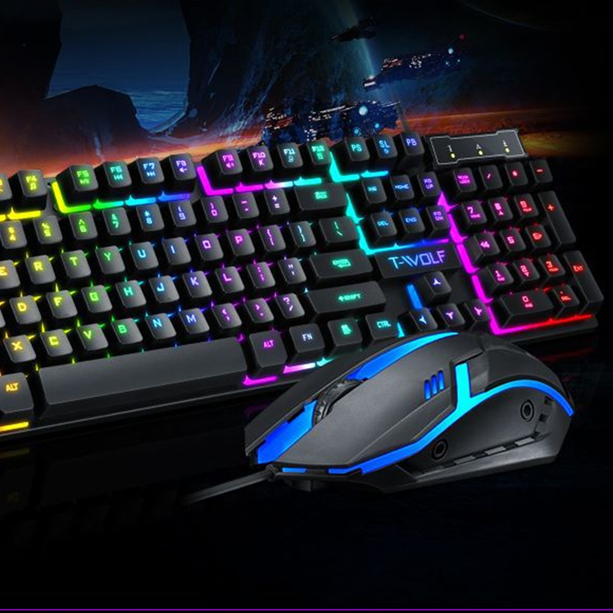 ZESTAW GAMINGOWY  PODŚWIETLANA KLAWIATURA  MYSZ RGB USB SZYBKOŚĆ I KONTROLA
