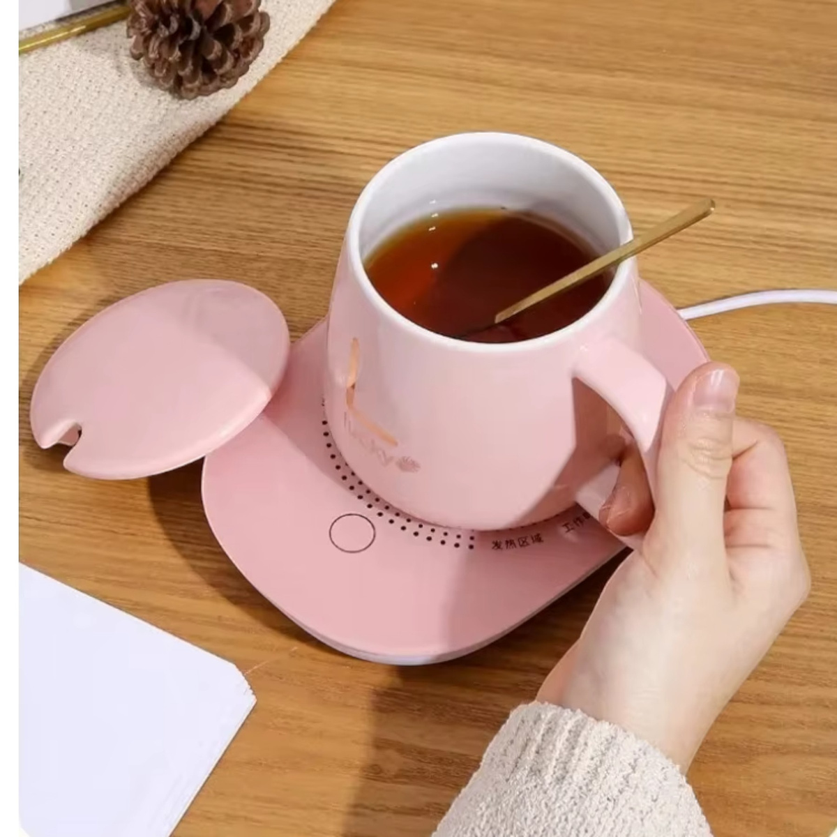 PODGRZEWACZ DO KUBKA KAWY HERBATY ZESTAW 5w1 Kubek z Podgrzewaczem