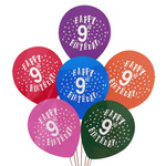 ZESTAW KOLOROWE BALONY URODZINOWE 9 URODZINY 6szt.