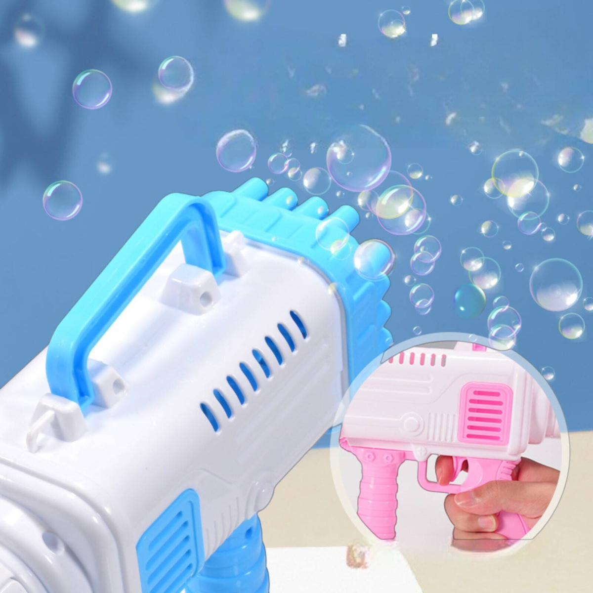 PISTOLET NA BAŃKI MYDLANE MASZYNKA WYRZUTNIA BANIEK MYDLANYCH BAZOOKA PŁYN