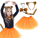 STRÓJ TYGRYSEK DLA DZIEWCZYNKI 4w1 SPÓDNICZKA OPASKA OGONEK KOSTIUM NA BAL 