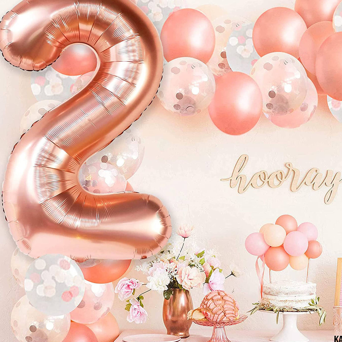 BALON FOLIOWY CYFRA 2 DWA ROSE GOLD URODZINOWY NA URODZINY JUBILEUSZ 40cm