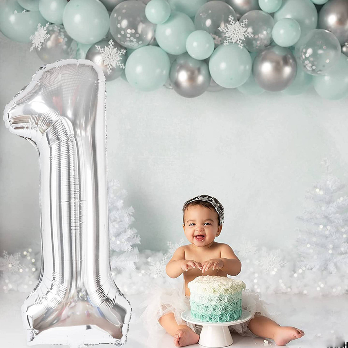 BALON FOLIOWY CYFRA 1 SREBRNY NA URODZINY JUBILEUSZ URODZINOWY 80cm