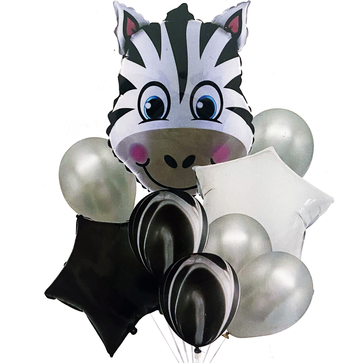 BALONY DLA DZIECI ZEBRA GWIAZDKI ZESTAW BALONÓW NA URODZINY 9szt HEL