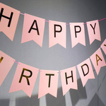 GIRLANDA URODZINOWA Z NAPISEM HAPPY BIRTHDAY RÓŻOWA ZŁOTE NAPISY 200cm