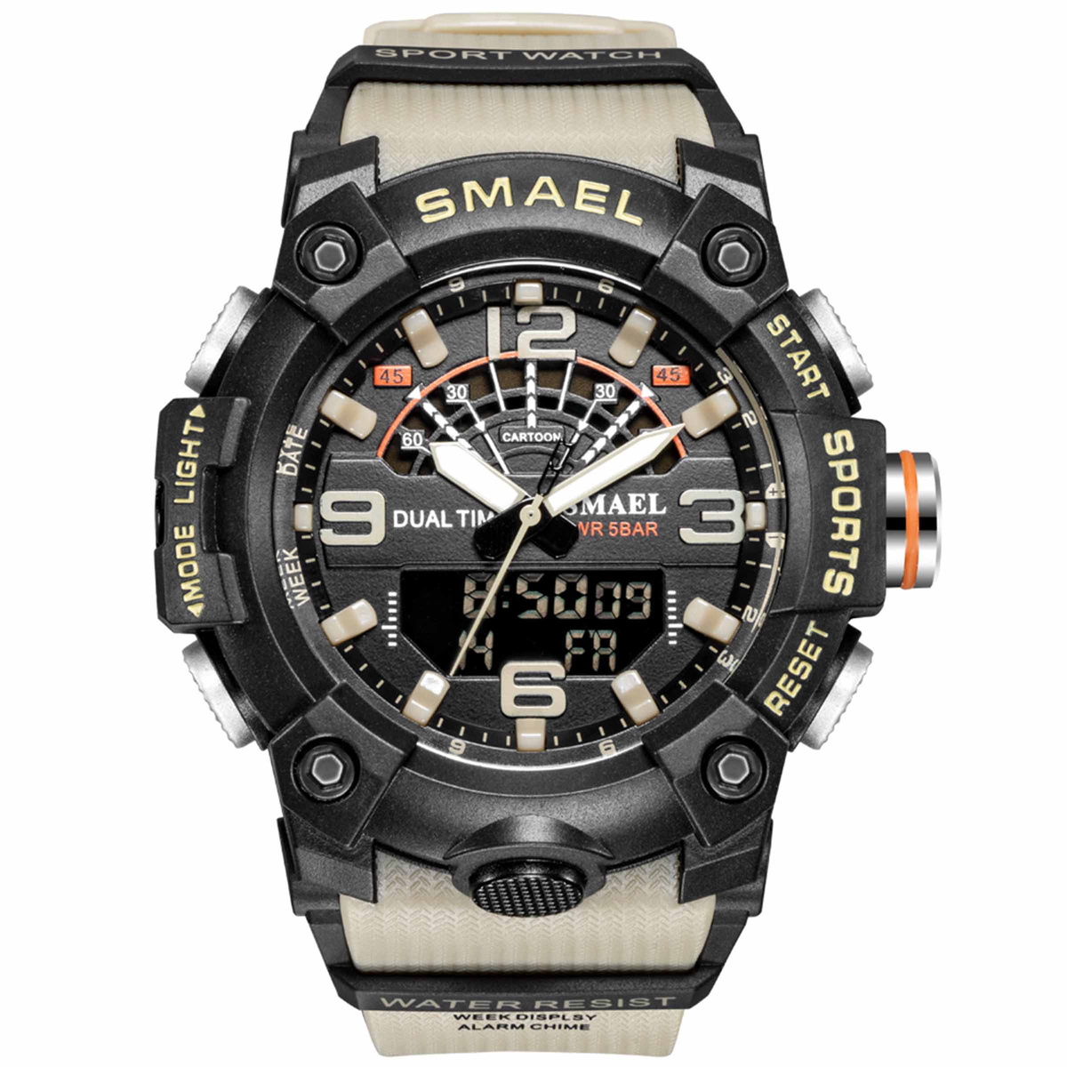 MODNY MĘSKI SPORTOWY ZEGAREK SMAEL STOPER BUDZIK MOCNY WODOODPORNY KOLORY