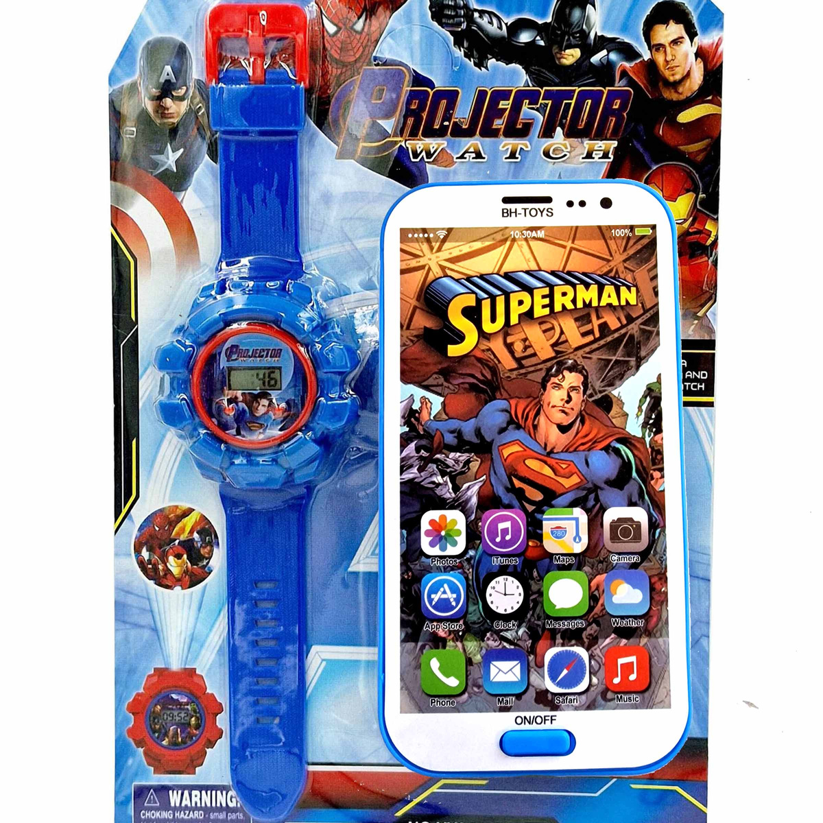 SUPERMAN ZESTAW  SMARTFON ZEGAREK PROJEKTOR 3D WYŚWIETLA OBRAZ NA PREZENT  