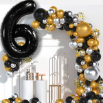 BALON NA 6 URODZINY FOLIOWY CYFRA SZEŚĆ CZARNY NA HEL POWIETRZE 100CM XXL