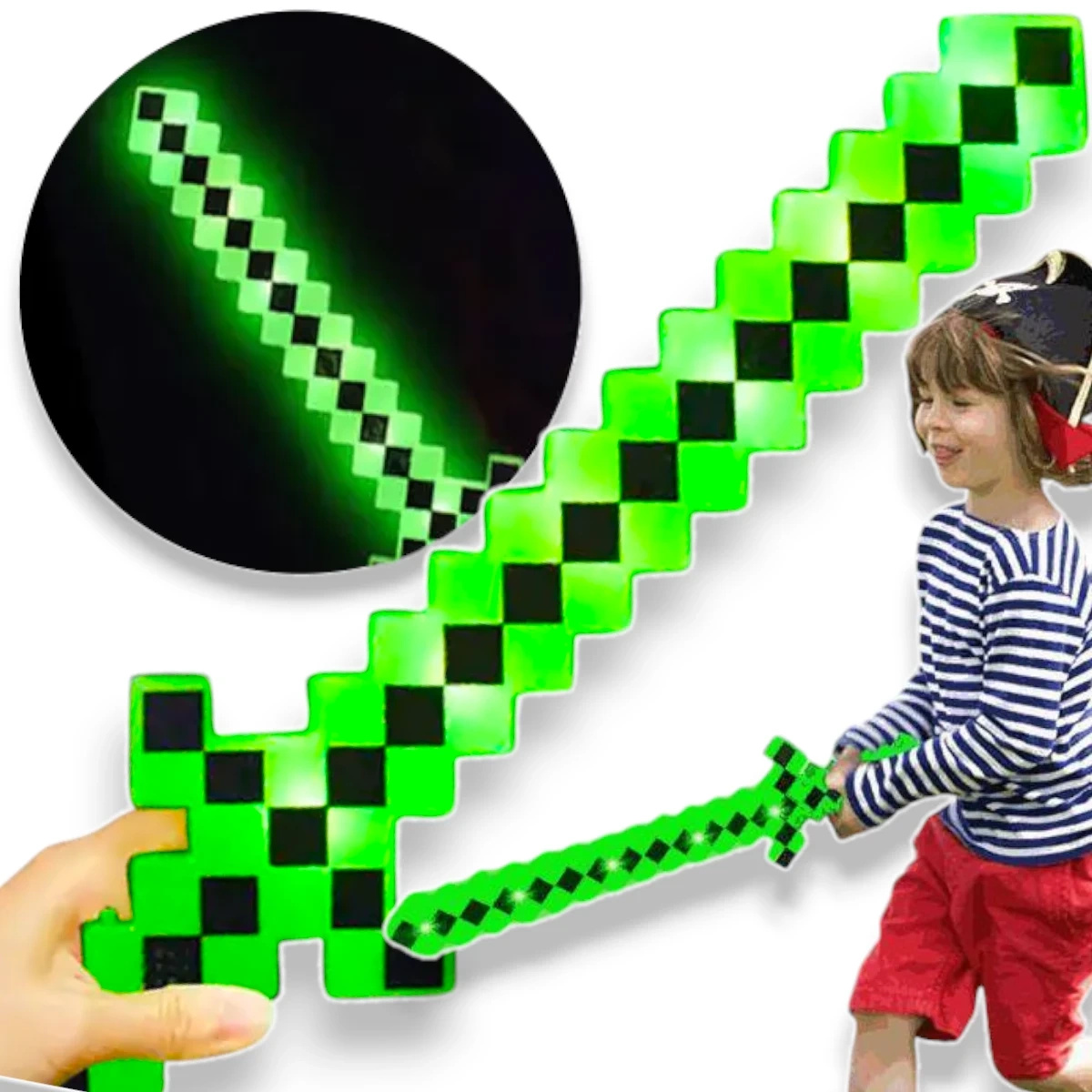 MINECRAFT Strój dla chłopca CREEPER / kostium na bal rozmiar L 130-140 cm + miecz + karabin