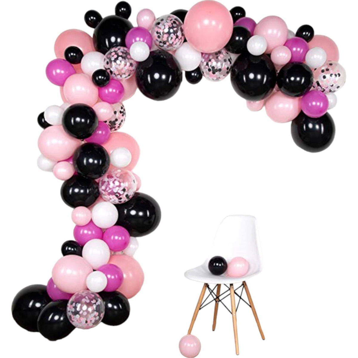 BALONY RÓŻOWO CZARNA GIRLANDA BALONOWA CZARNE RÓŻOWE FUKSJA KONFETTI 95el