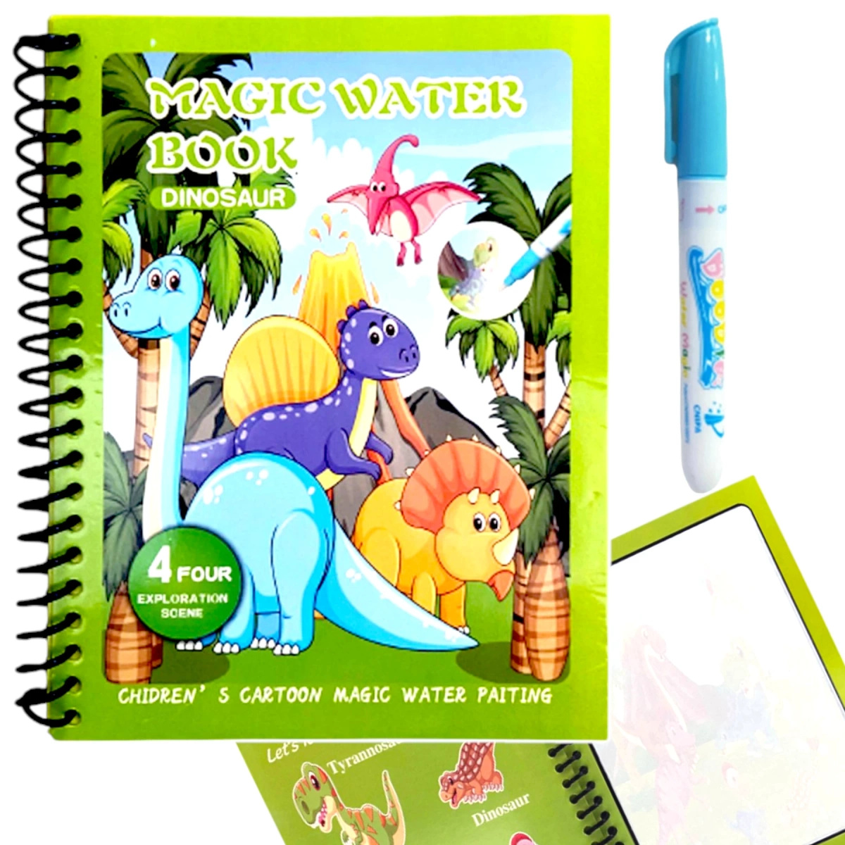 KOLOROWANKA WODNA + MAGICZNY FLAMASTER DINOZAURY 4 OBRAZKI DO KOLOROWANIA