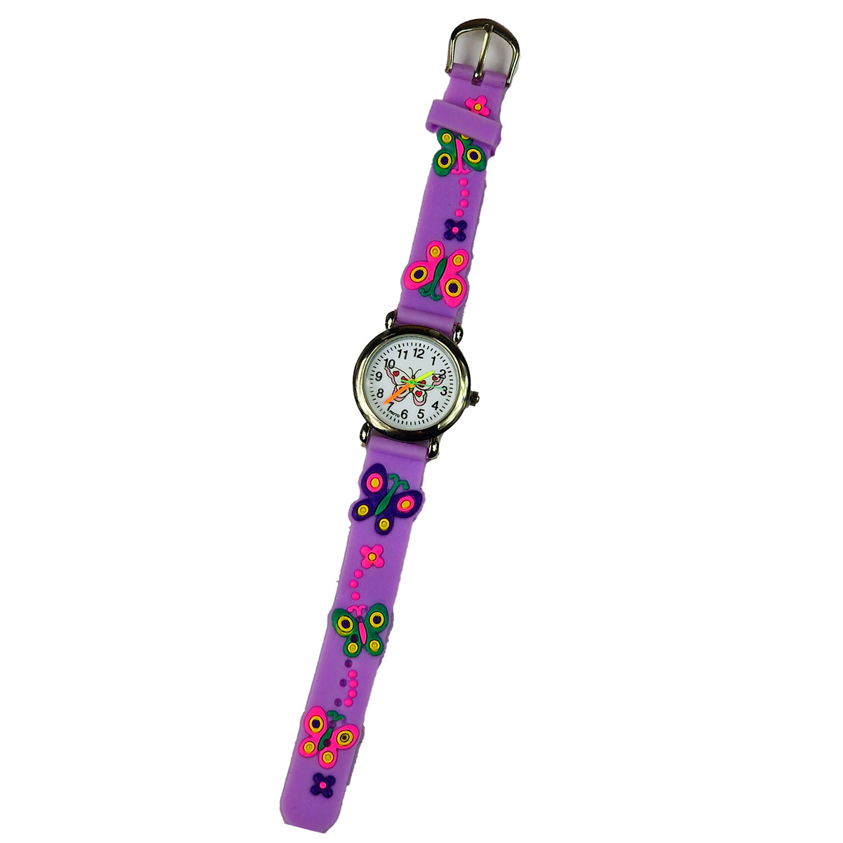 KLASYCZNY ZEGAREK DZIECIĘCY MOTYLI FIOLETOWY EDUKACYJNY NA PREZENT