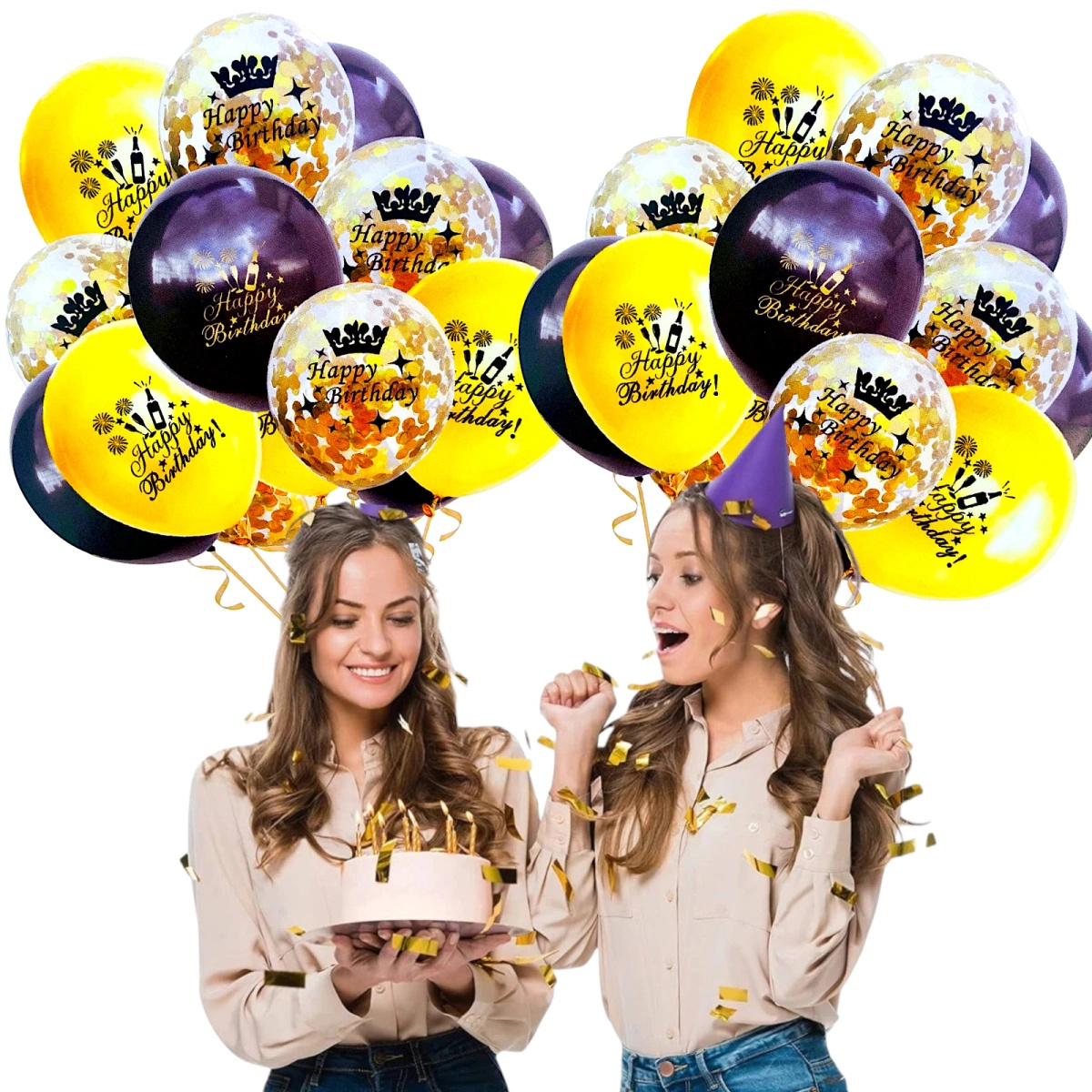 ZESTAW BALONÓW URODZINOWYCH BALONY Z KONFETTI NA URODZINY 15szt 30CM