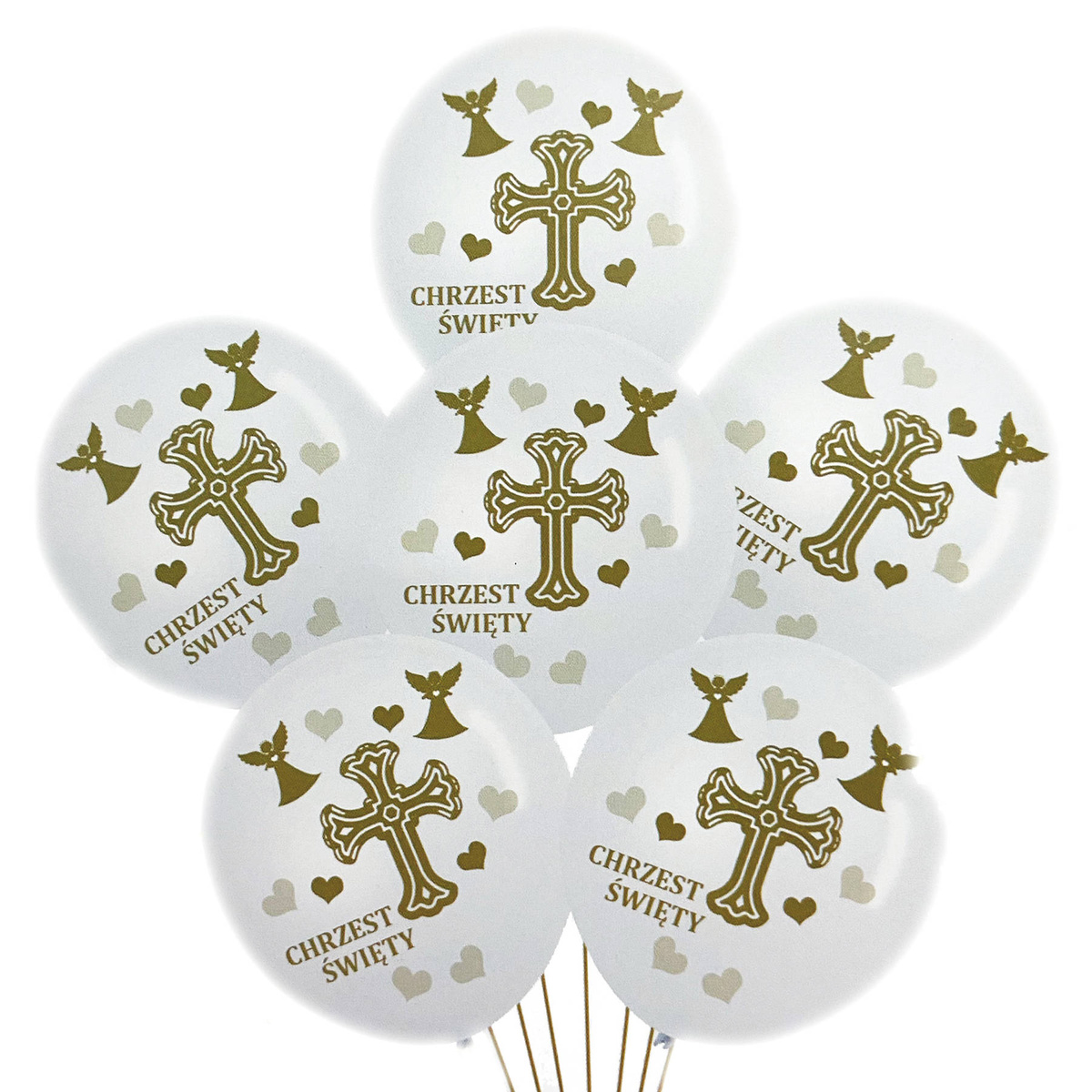 ZESTAW BALONÓW NA CHRZCINY BALONY NA CHRZEST ŚWIĘTY ZESTAW 6szt BIAŁO ZŁOTE