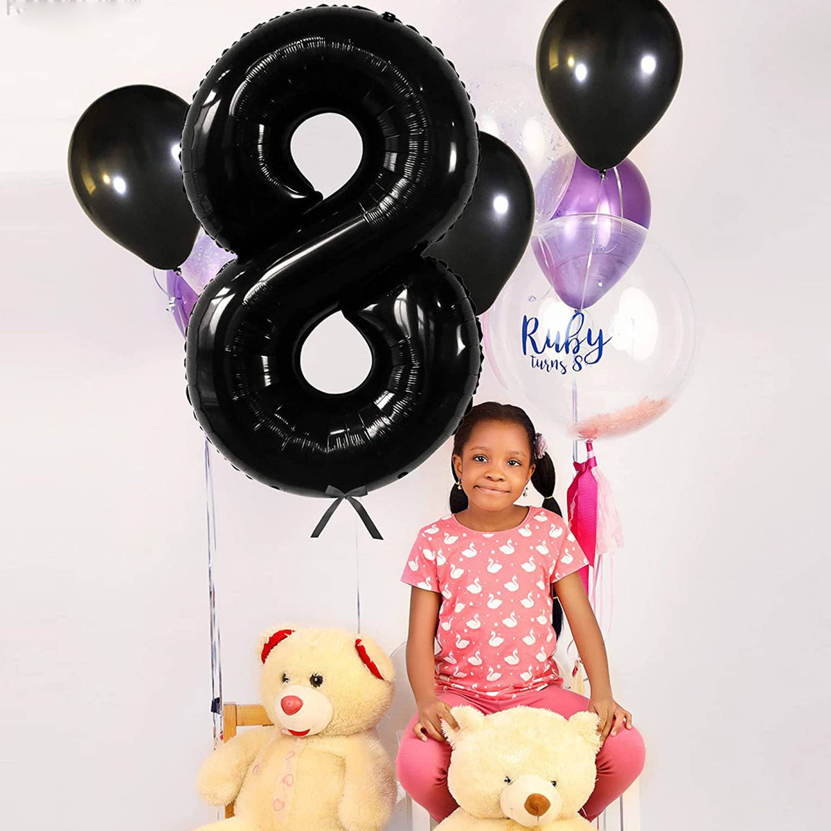 BALON FOLIOWY CYFRA 8 CZARNY NA URODZINY IMPREZĘ URODZINOWĄ 40cm
