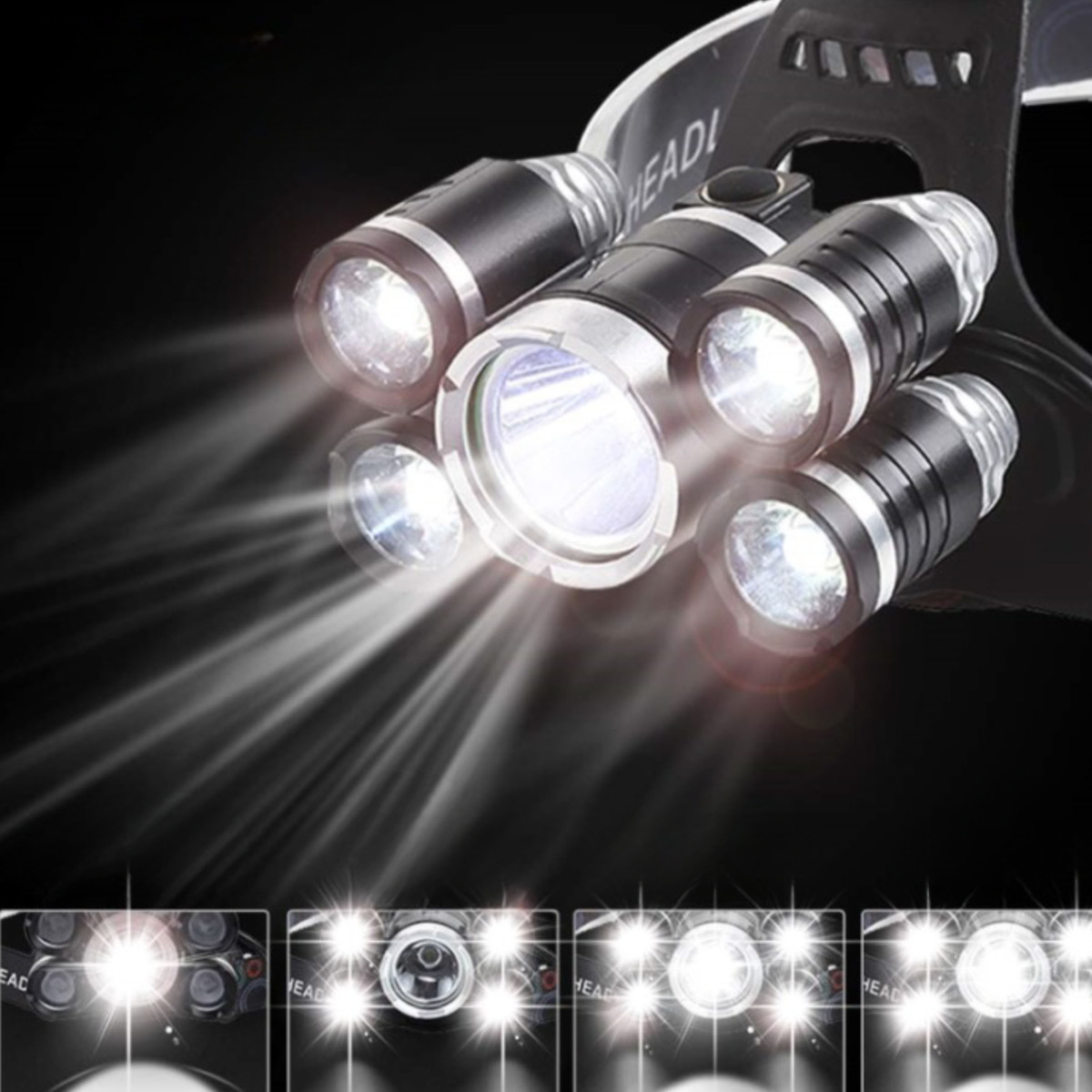 LATARKA CZOŁOWA 5x LED  LAMPKA CZOŁÓWKA  NA GŁOWĘ 2x AKUMULATORY NA PREZENT