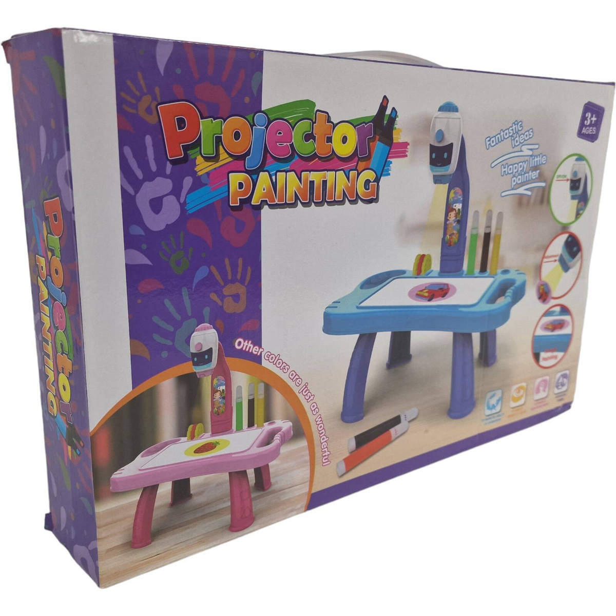 TABLICA DO RYSOWANIA PROJEKTOR STOLIK ŚWIATŁO DŹWIĘK 32 OBRAZKI BIURKO AKC