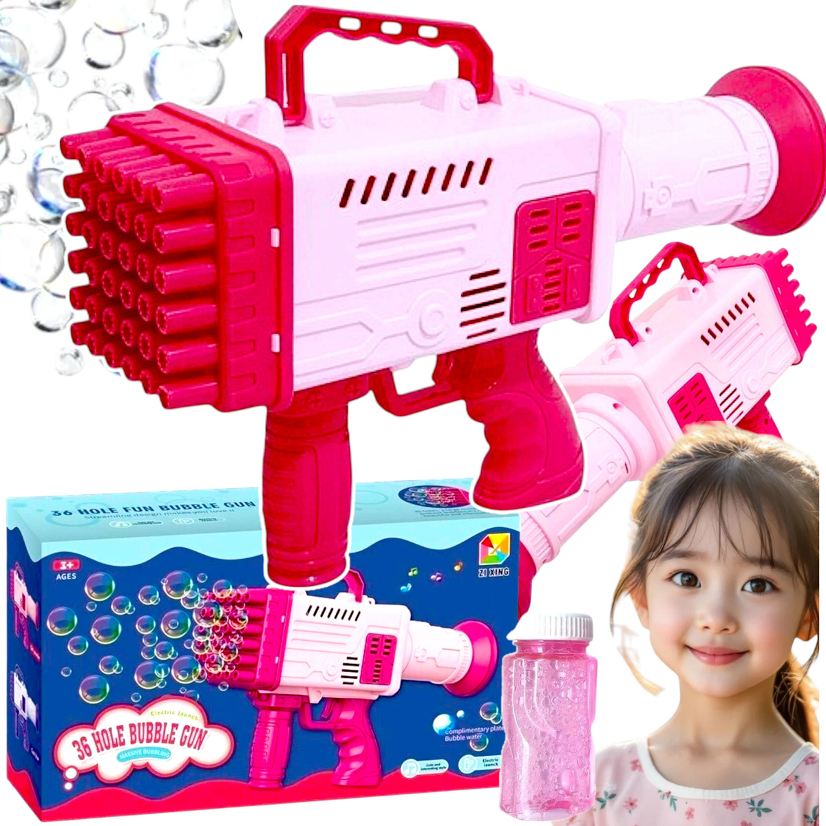 WYRZUTNIA DO BANIEK MYDLANYCH BAŃKI MYDLANE PISTOLET MEGA BAZOOKA + PŁYN