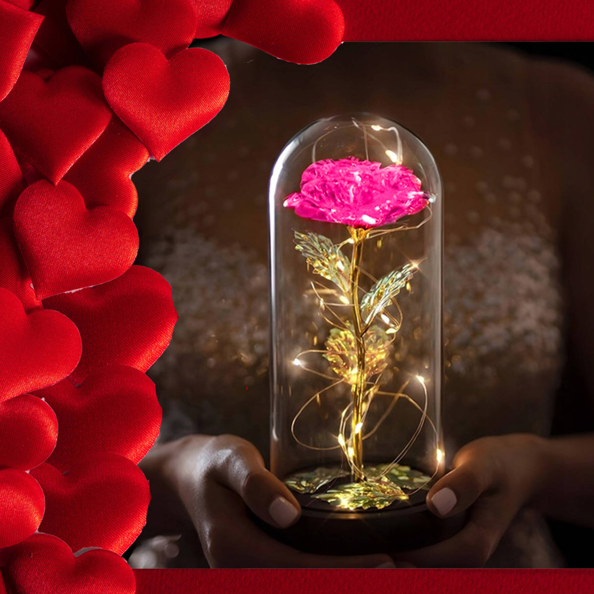 WIECZNA RÓŻA W SZKLE ŚWIECĄCA ŚWIECI LED FLOWERBOX BUKIET KWIATY NA PREZENT