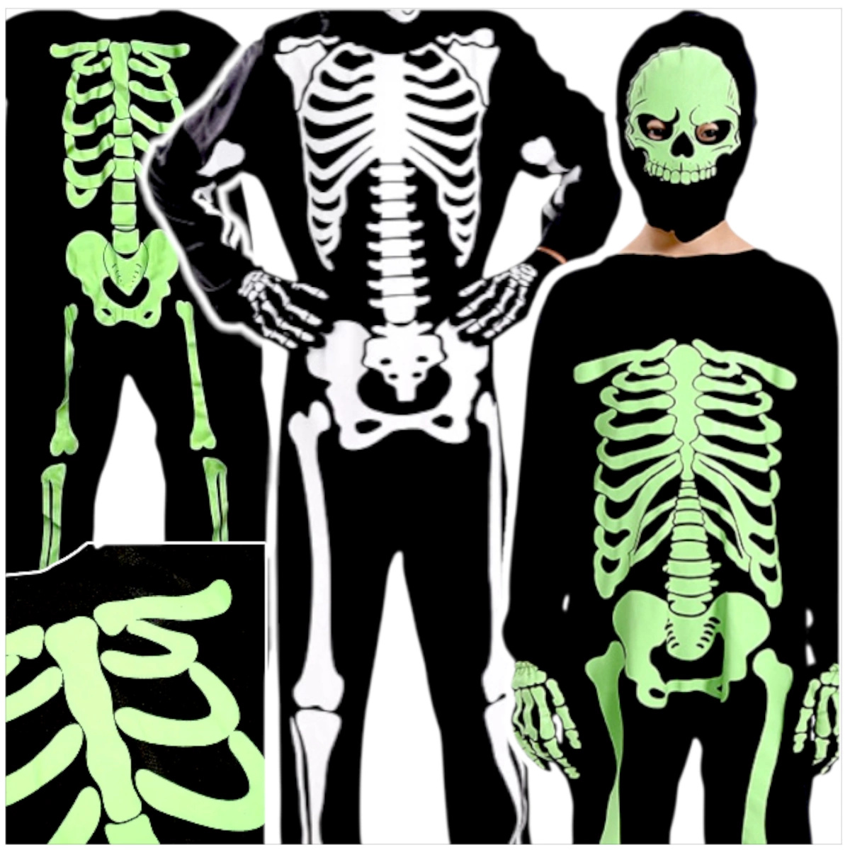 STRÓJ NA HALLOWEEN - KOŚCIOTRUP FLUORESCENCYJNY (ŚWIECI W CIEMNOŚCI) rozmiar XL