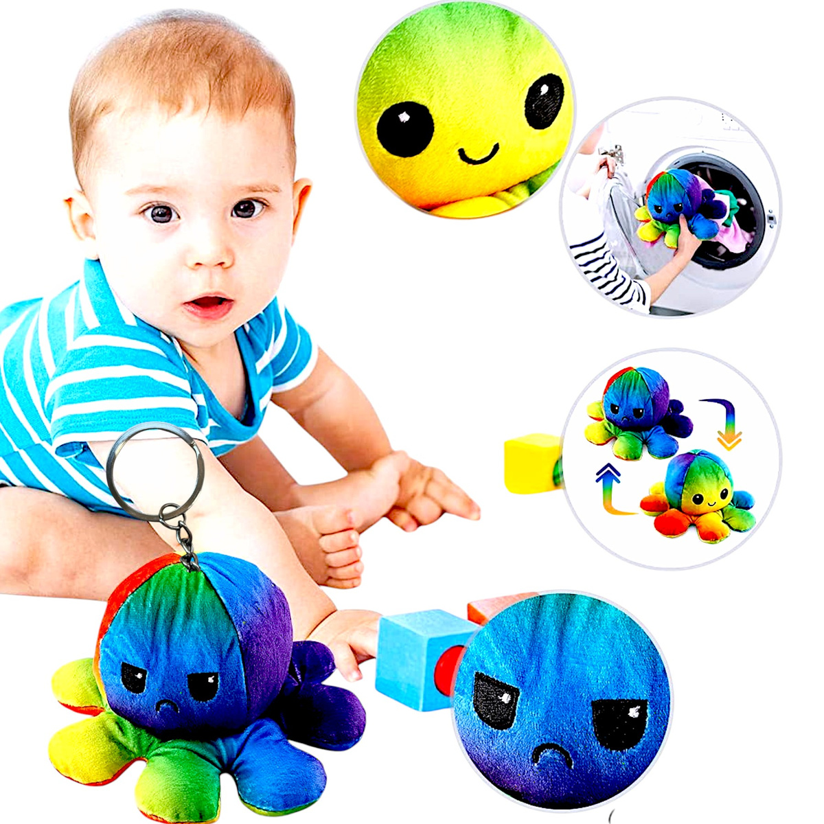 MASKOTKA OŚMIORNICZKA DWUSTRONNA PLUSZOWA ZABAWKA DLA DZIECI BRELOCZEK