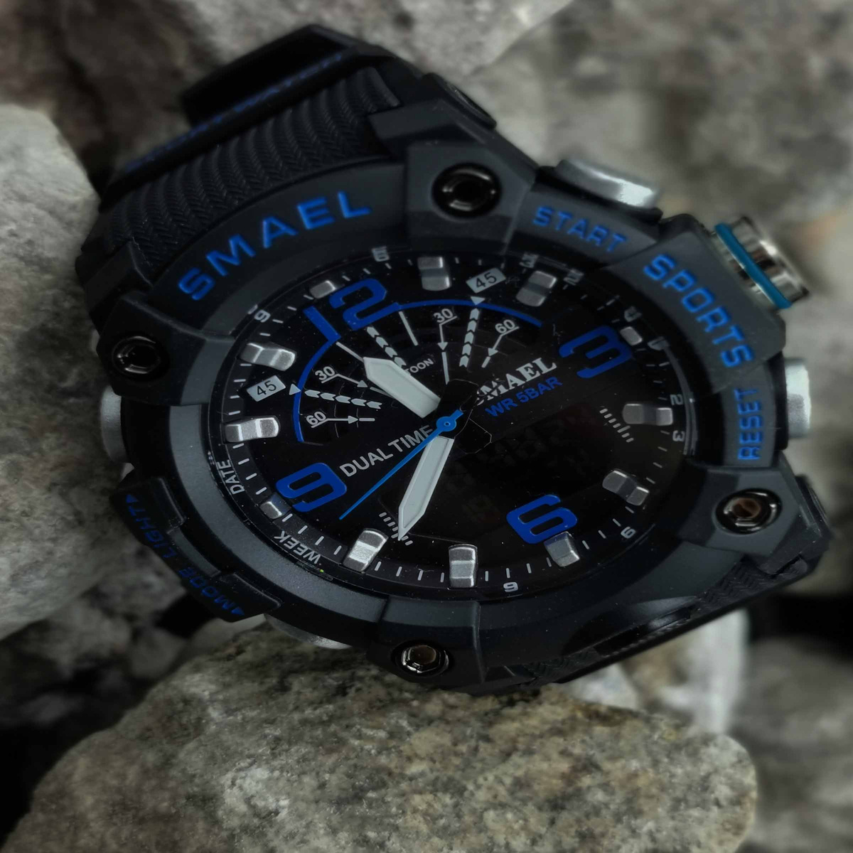 MODNY MĘSKI SPORTOWY ZEGAREK SMAEL STOPER BUDZIK MOCNY WODOODPORNY KOLORY
