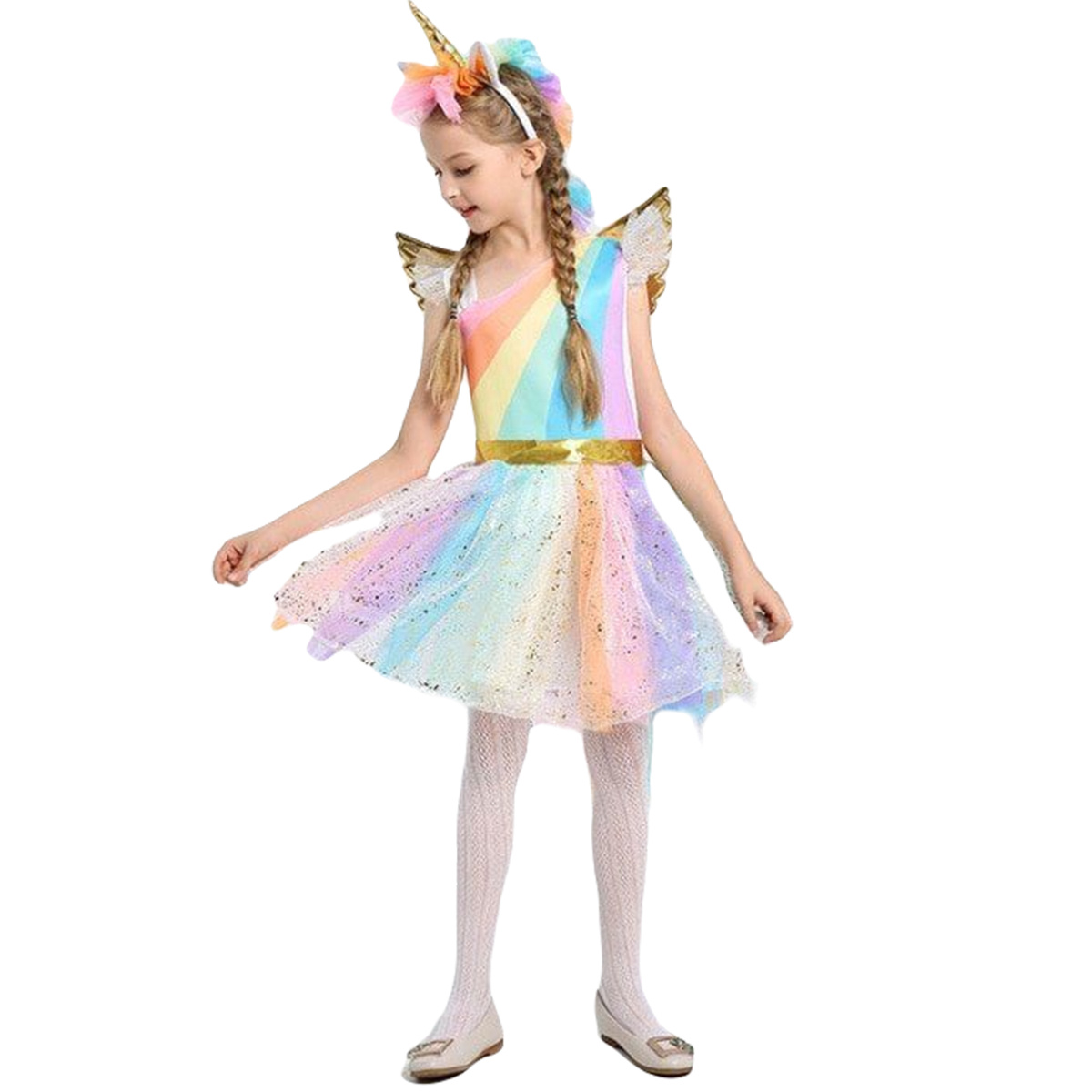 STRÓJ JEDNOROŻEC KOSTIUM JEDNOROŻCA DLA DZIEWCZYNKA SUKIENKA OPASKA NA BAL