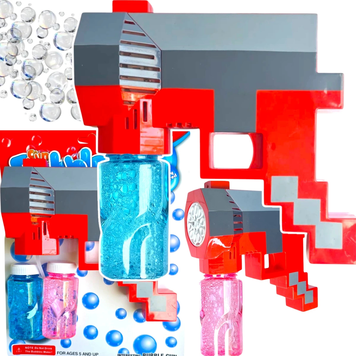 MINECRAFT PISTOLET DO BANIEK MYDLANYCH BAŃKI MYDLANE WYRZUTNIA + PŁYN PIXEL