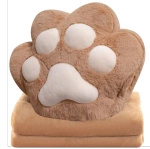 DUŻA MIĘKKA PLUSZOWA PODUSZKA KOCIA ŁAPKA Z KOCEM 3w1 OGRZEWACZ DO RĄK 40CM