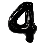 BALON NA 4 URODZINY FOLIOWY CYFRA 4 CZTERY CZARNY NA HEL POWIETRZE 100CM